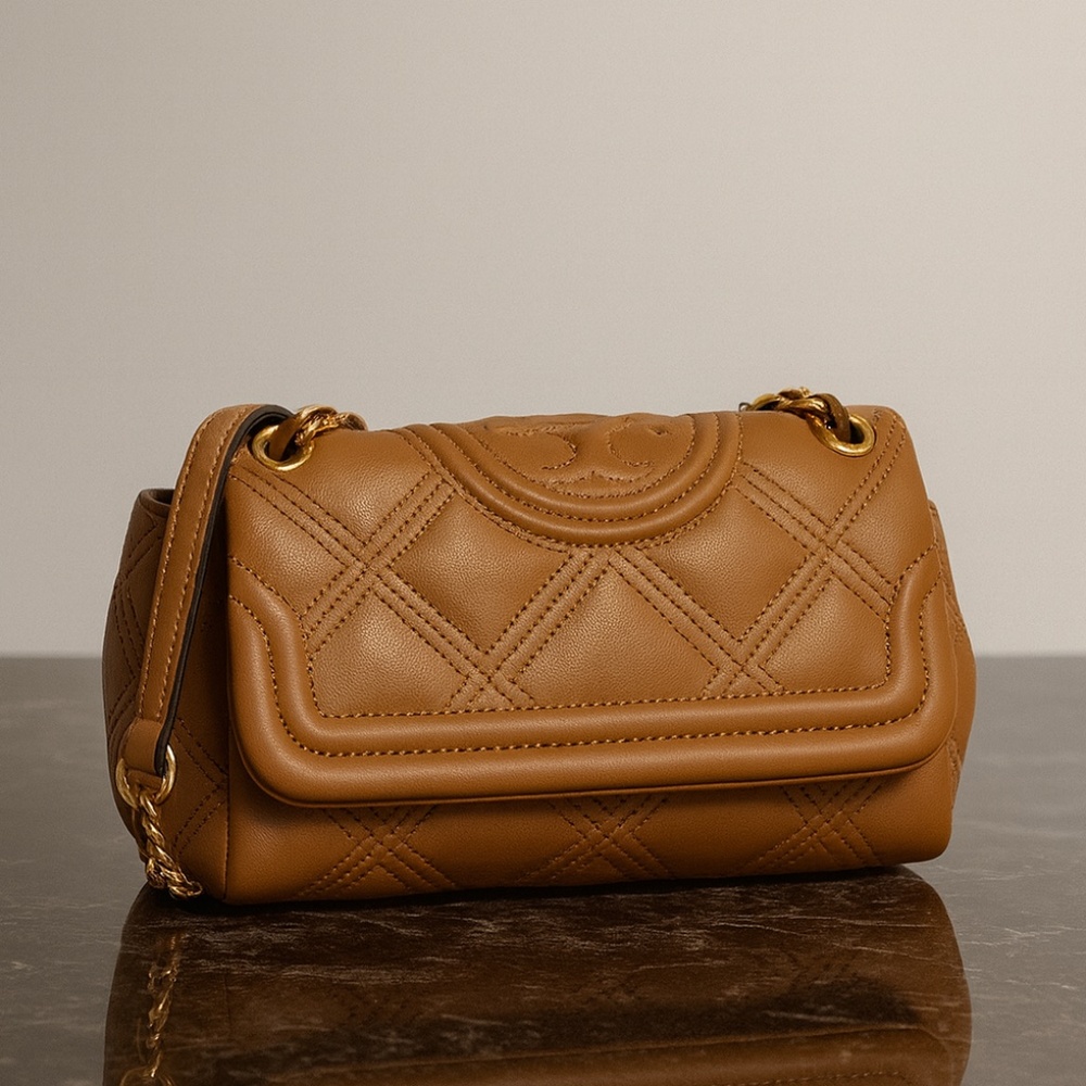 NEW Tory Burch Soft Fleming Caramel Quilted Leather MINI Shoulder/Crossbody Bag